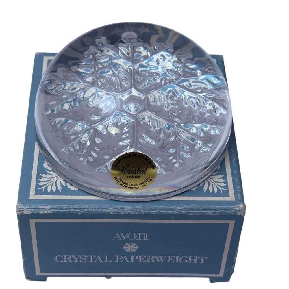 Crystal Snowflake Paperweight by Avon Clear Made in France Christmas Collectible